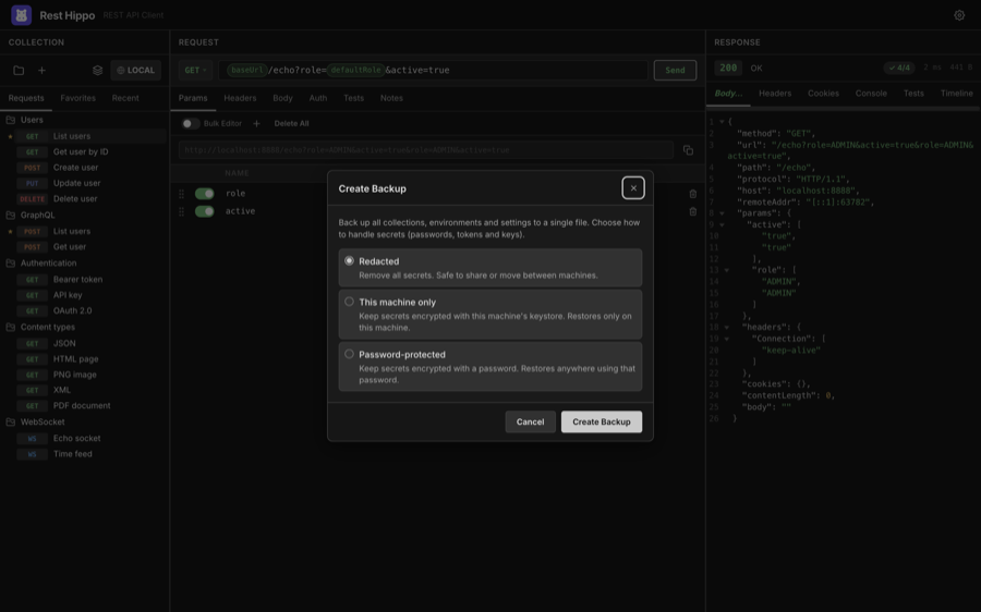 The backup dialog