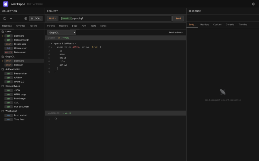 The GraphQL query editor