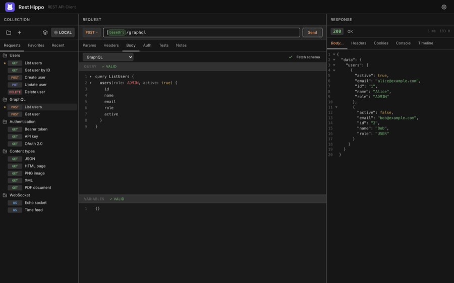 A validated query after fetching the schema