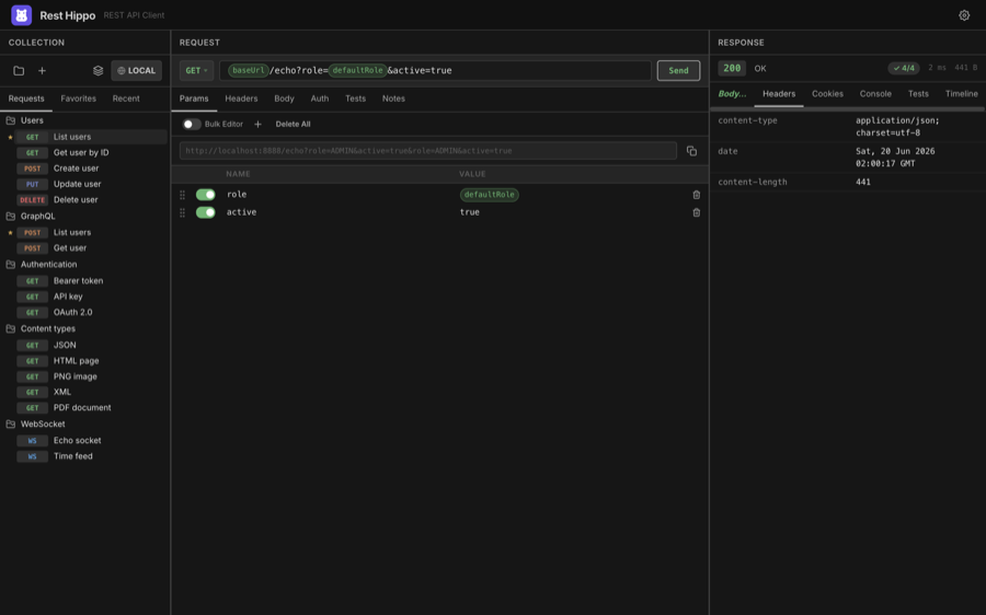 The response Headers tab