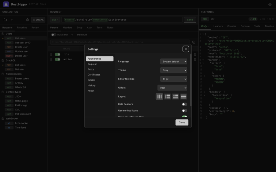 Settings — Appearance