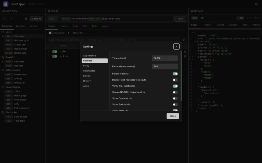 Settings — Request
