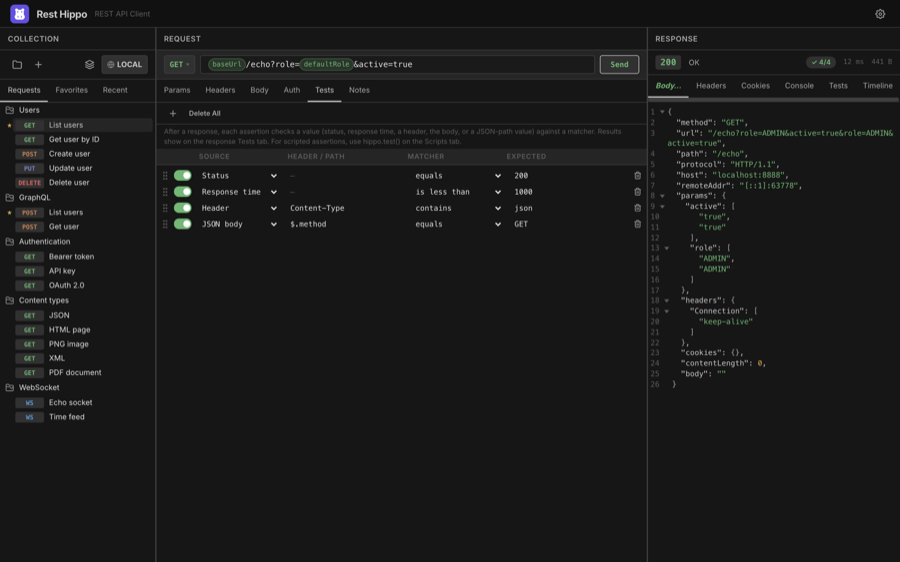 The Tests tab